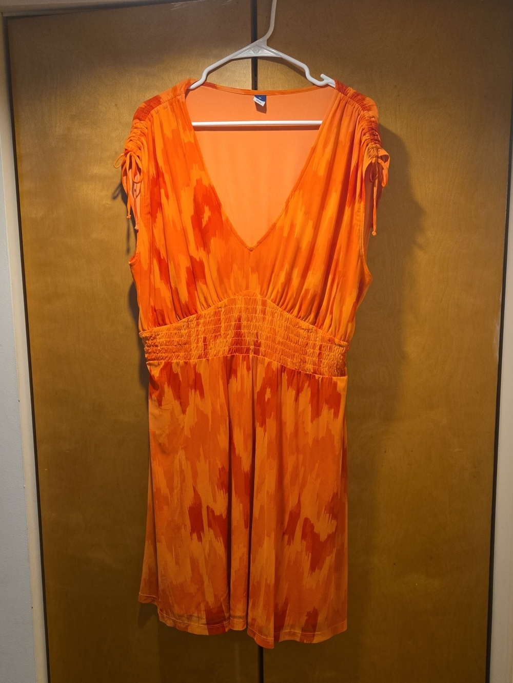 Old Navy Orange V-Neck Tie-Sleeve A-Line Dress